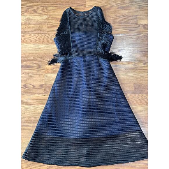 Self-Portrait Neoprene Black & Navy Flared Fringe Dress size 6 /SMALL - Picture 6 of 14